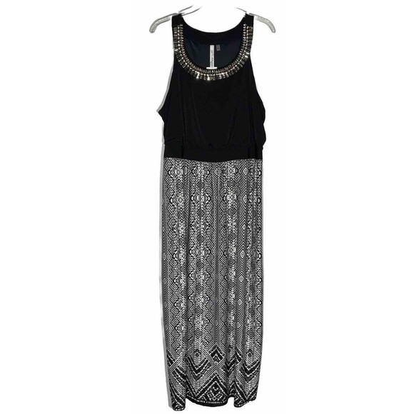 NY Collection Maxi Dress 1X Plus Geometric Embellished Artsy Travel Modest New - Picture 1 of 15